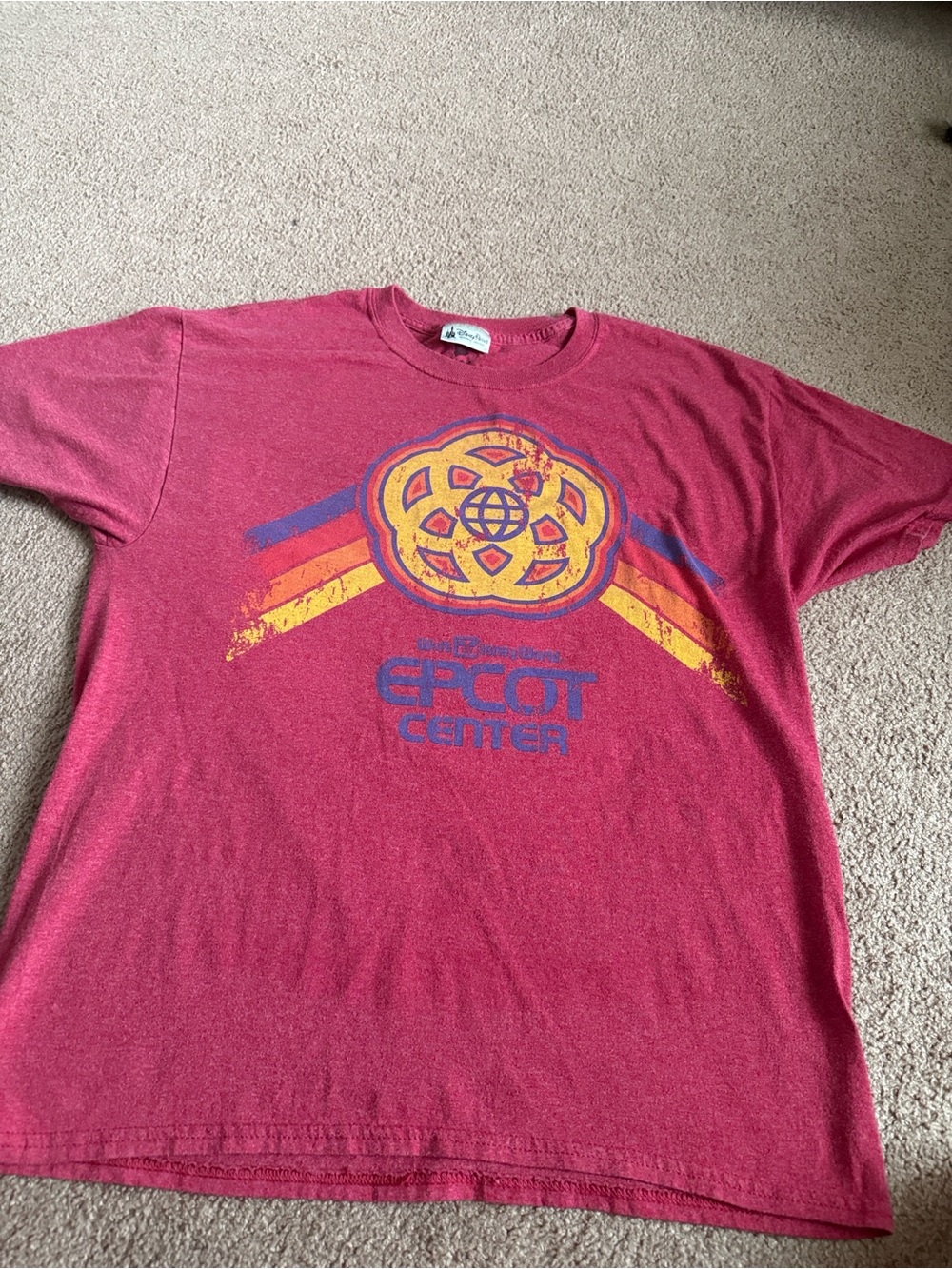 Vintage EPCOT Center Graphic Tee - Red with Yellow & Blue Accents